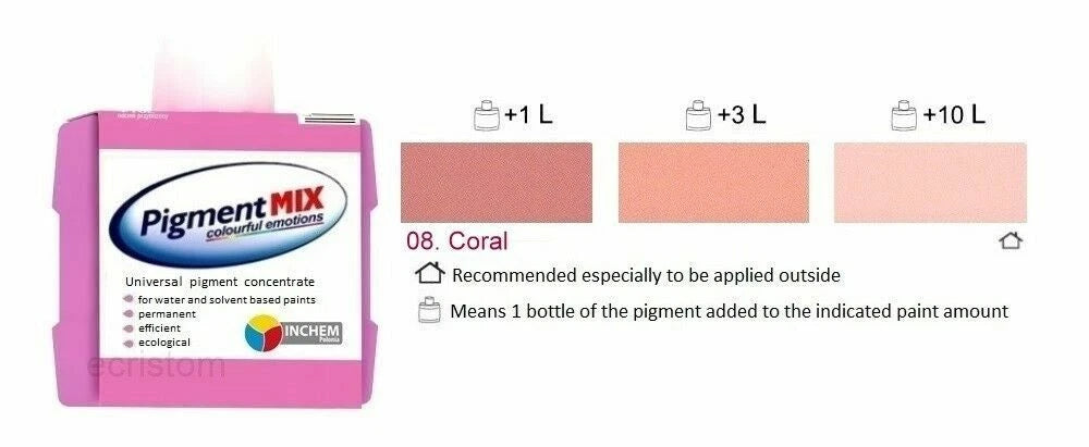 PIGMENT WALL PAINT COLOURANT 80ML STAIN DYE INTERIOR EXTERIOR MAKE CORAL